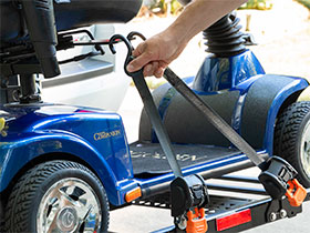 Bruno Out-Side securement belt on a mobility scooter